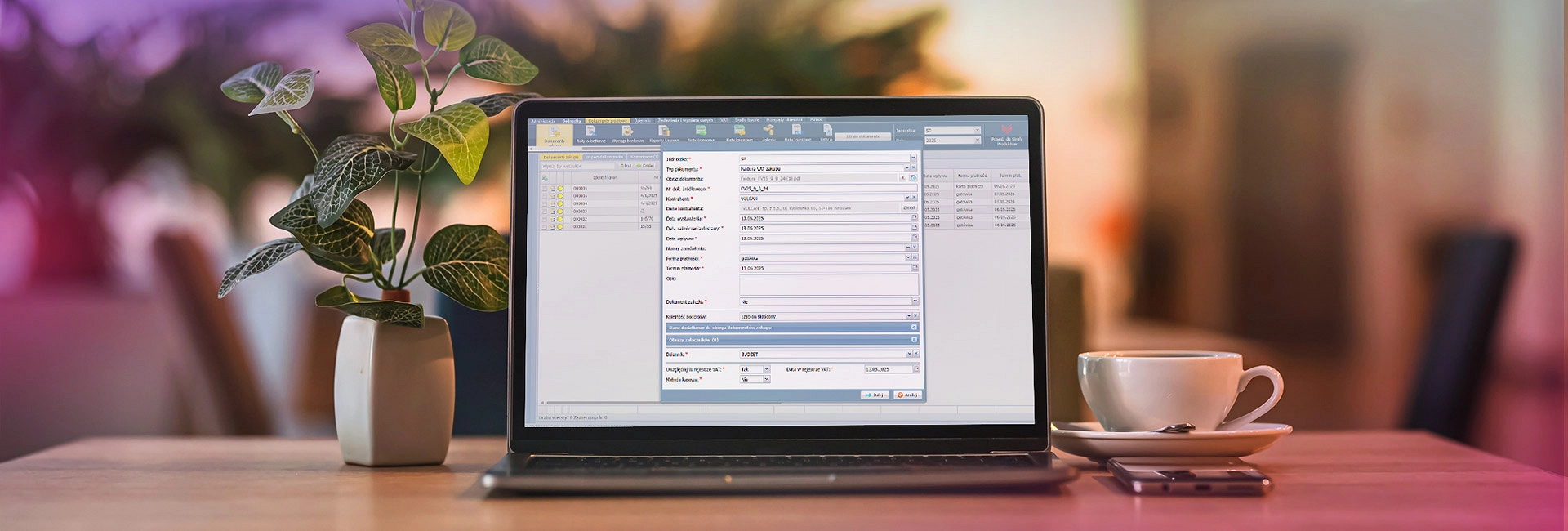 Laptop z Finansami VULCAN na ekranie